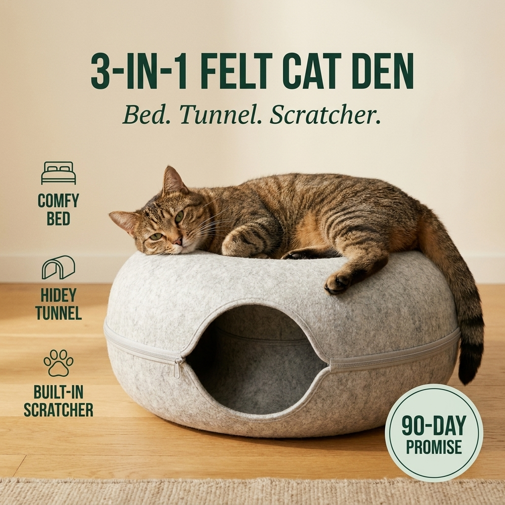 The Moggy Den™ — 3-in-1 Felt Cat Den